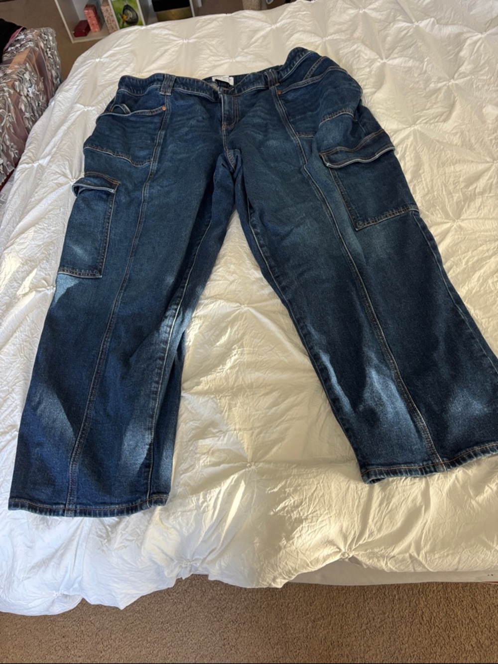 Lane Bryant Dark Blue Denim Cargo Jeans with Contrast Stitching